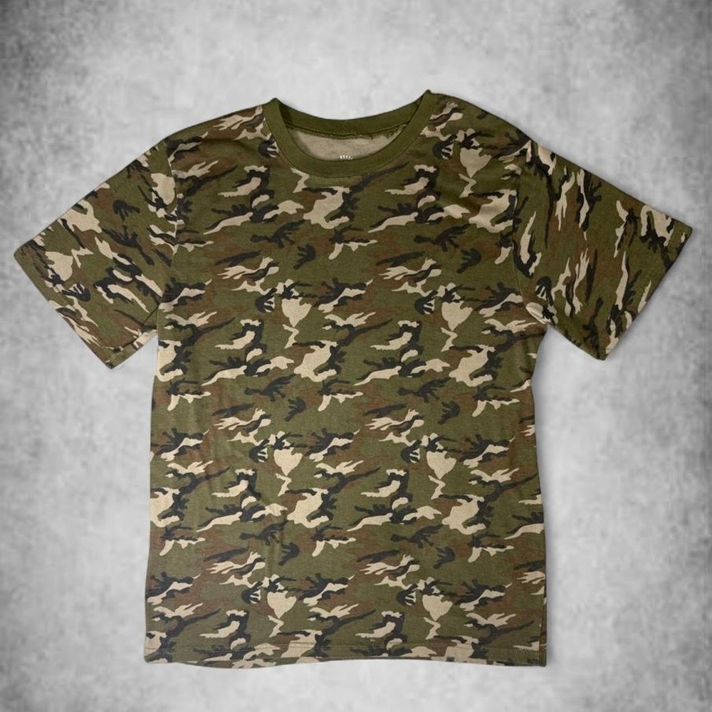 OT Revolution Mens Camo T-Shirt Medium Green Woodland Streetwear Y2K Gorpcore